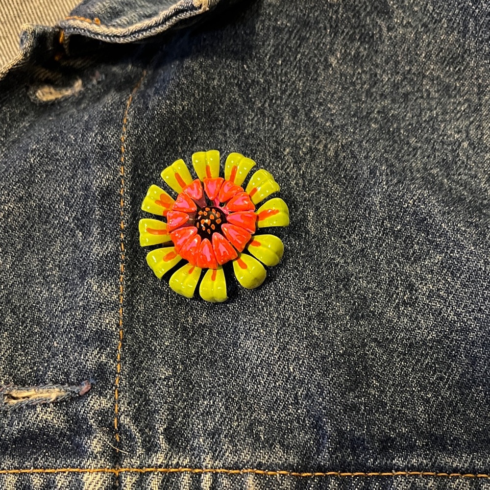 Colorful Enameled Flower Brooch - Picture 3 of 5
